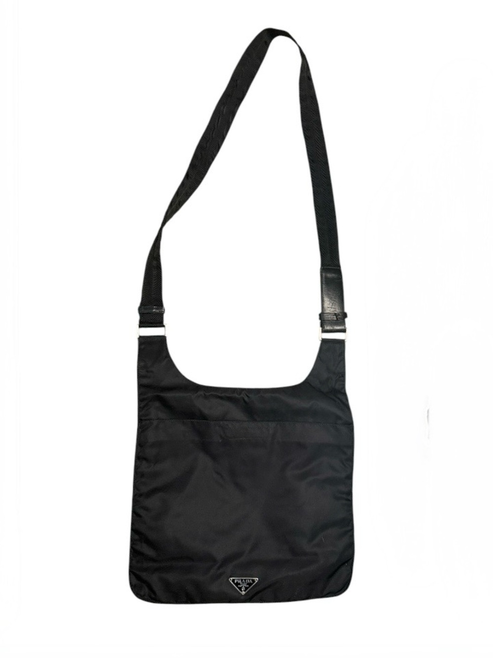 Vintage Prada Tessuto Nylon Triangle Logo Plaque Leather Crossbody Shoulder Bag - Picture 2 of 8